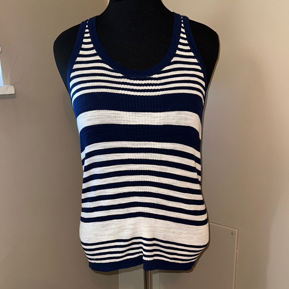 Trina Turk Navy and White Striped Tank Top